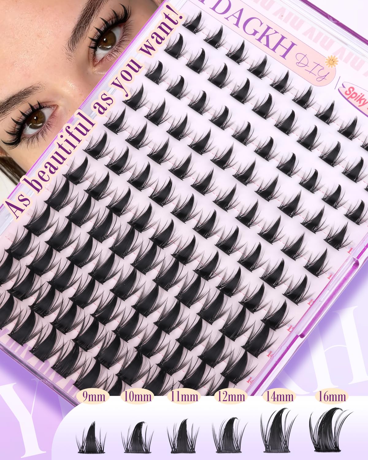 YDAGKH Lash Clusters Manga Spiky Eyelash Extension Mega Anime Lashes Spikes Cluster Eyelash Extensions 9-16mm Wispy Lash Extension Natural DIY Waterproof Cluster Eyelashes Fairy Individual Lashes