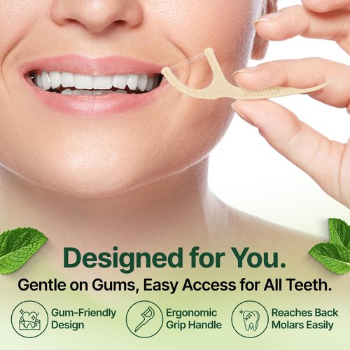 Verde Living Double Thread Biodegradable Floss Picks (200-Count) - Mint Flavoured Eco-Friendly Plant-Based Dental Flossers for Tight Teeth - Plastic-Free Floss with Ergonomic Design for Sensitive Gums