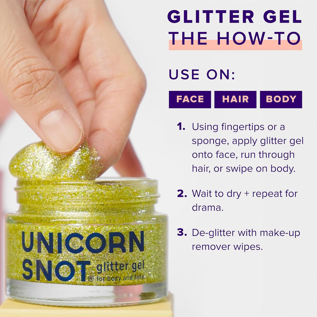 Unicorn Snot Holographic Face & Body Glitter Gel - Vegan, Cruelty-Free, 1.7 oz Gold Bling
