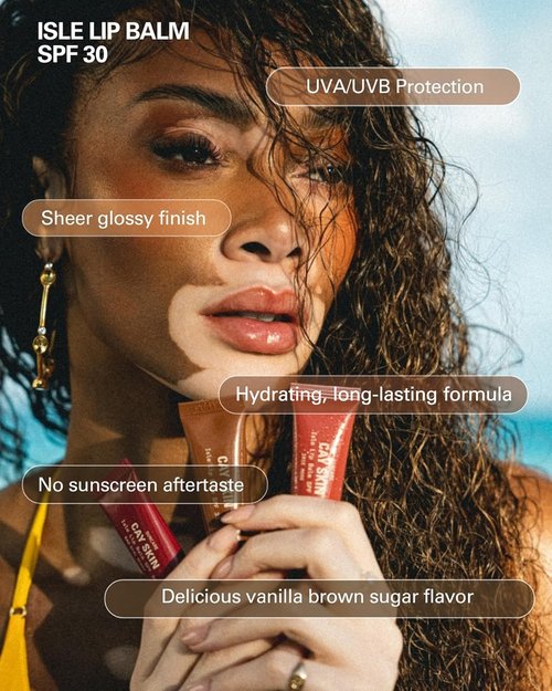 Cay Skin Isle Lip Balm SPF 30 - Hydrating High Shine Lip Gloss in Vanilla Brown Sugar - 0.35 oz