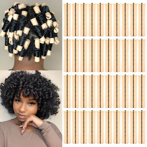 Skiennix Perm Rods - 40 Pcs Beige Plastic Curlers for Short Hair | Medium Size Hair Rollers for Styling