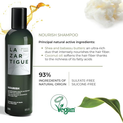 Lazartigue Nourish Shampoo - Intense Hydration with Shea & Babassu Butters | Vegan, 8.4 Fl Oz