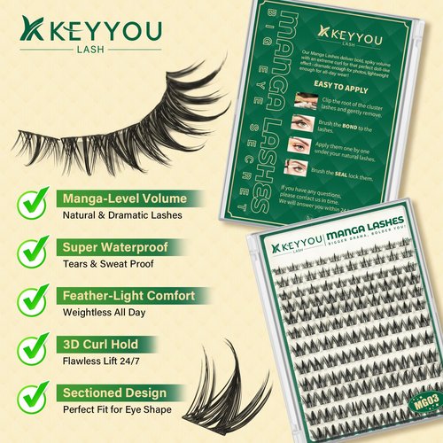 KEYYOULASH Manga Lash Clusters 8-18mm Fairy Eyelash Clusters Natural DIY Lash Extension Wispy with Soft Thin Band(MG03)