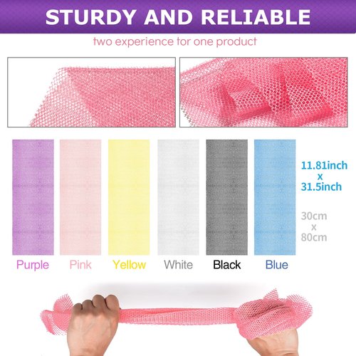 6 Pieces African Bath Sponge African Net Long Net Bath Sponge Transform Your Shower Routine with African Bath Sponges for Exfoliated, Silky Smooth Skin (Pink, Yellow, Purple, Blue, Black, Off-White)