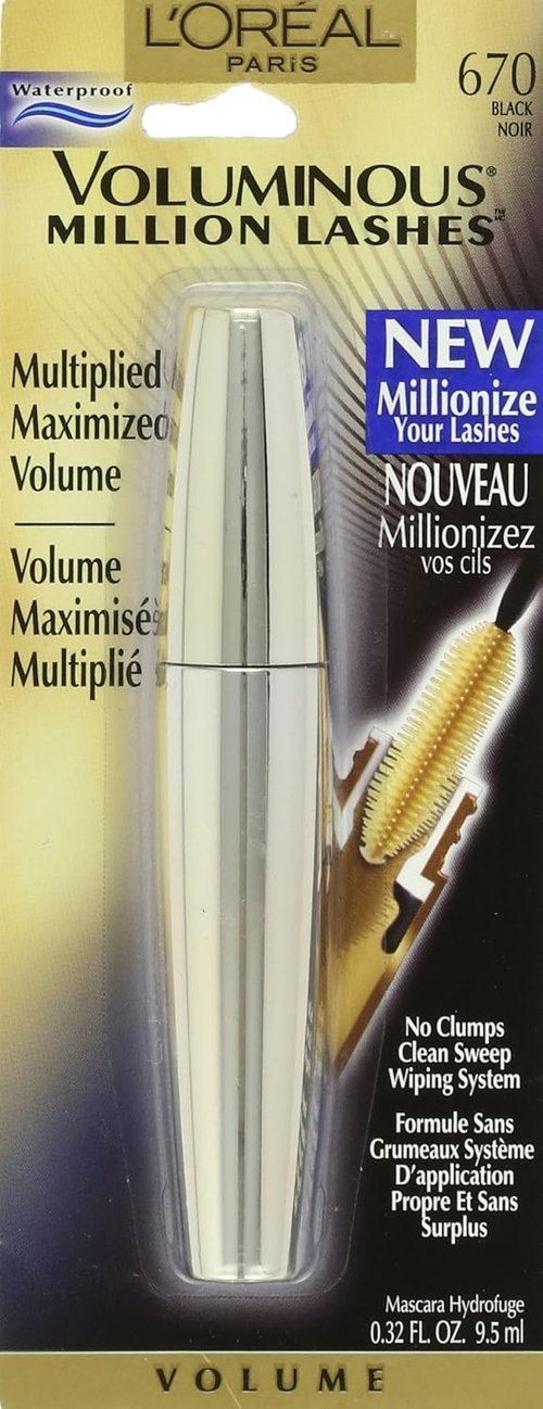 L’Oreal Paris Voluminous Million Lashes Mascara - Waterproof, Collagen-Infused, Black, 0.32 Fl Oz.