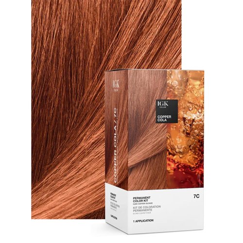 IGK Permanent Hair Dye Color Kit - 7C Copper Cola | Dark Coppery Blonde | 100% Gray Coverage, Ammonia-Free, Strengthens & Adds Shine