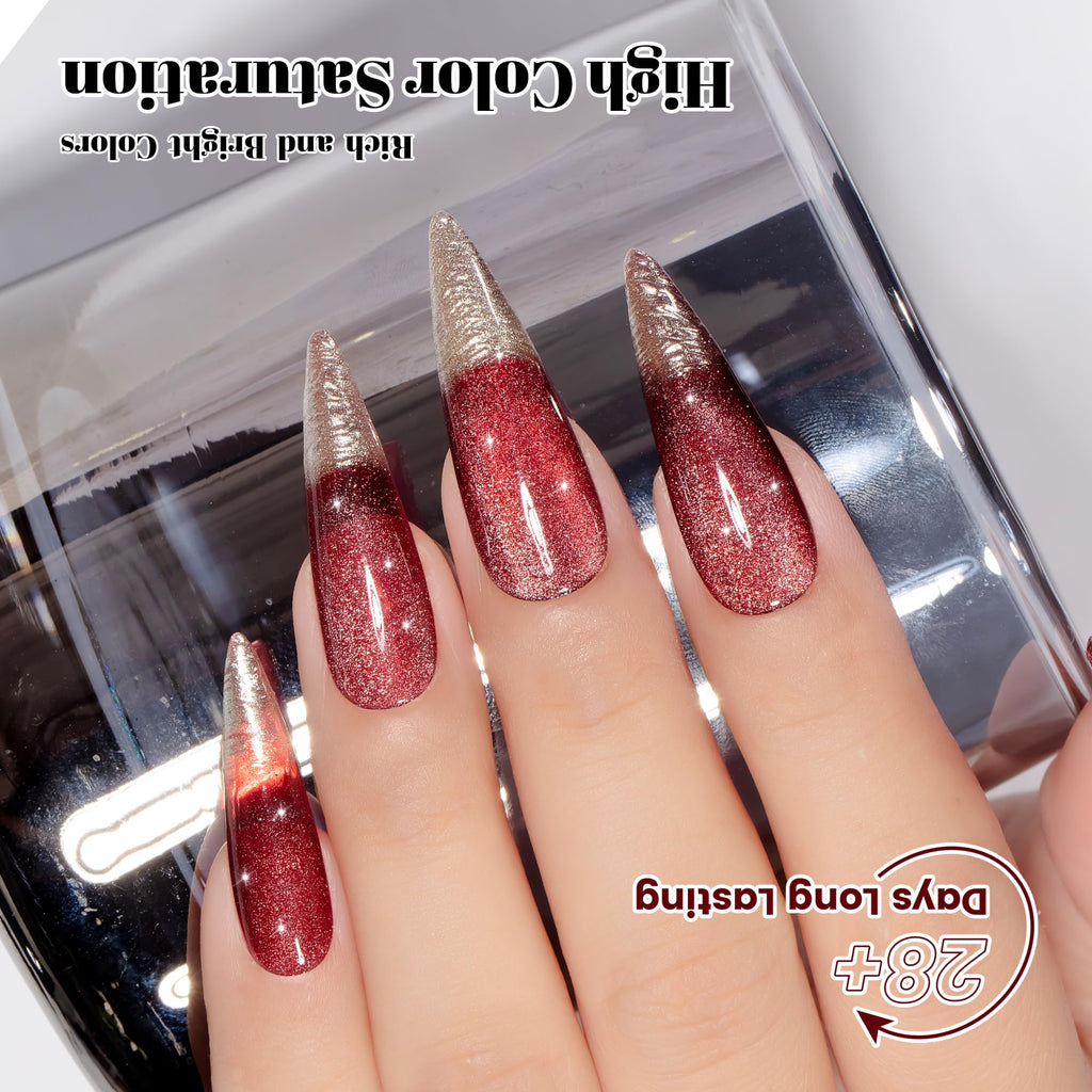 YTD Likomey Gel Nail Polish Set,Berry Red 2 Pcs 15ml Cat Eye Glitter and Translucent Blood Red Set,Fall Winter Magnetic Glitter Nude Neutral Jelly Fall Winter UV Varnish with Magnet Stick,0.5 Fl Oz