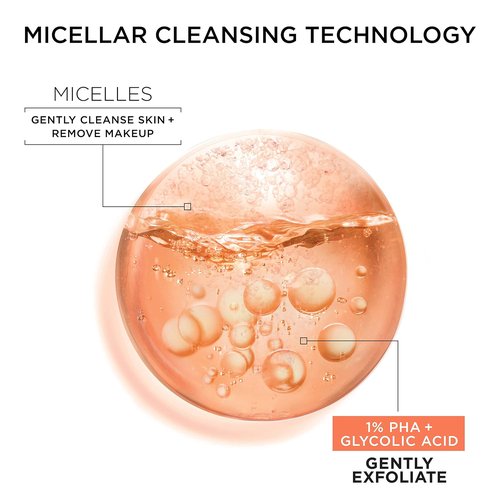 Garnier SkinActive Gentle Peeling Micellar Water - Exfoliating Facial Cleanser with 1% PHA & Glycolic Acid | 2 Pack