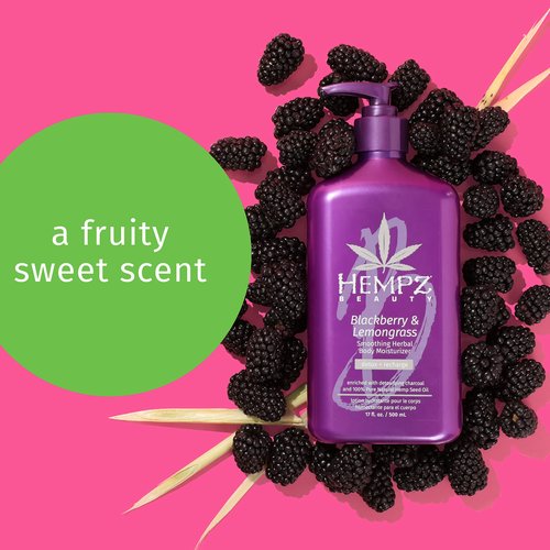 Hempz Blackberry & Lemongrass Herbal Body Moisturizer for Women, 17 Fl. oz. - Moisturizing Lotion with 100% Pure Hemp Seed Oil, Charcoal, Shea Butter - Hydrating Vegan Lotion for Dry Skin