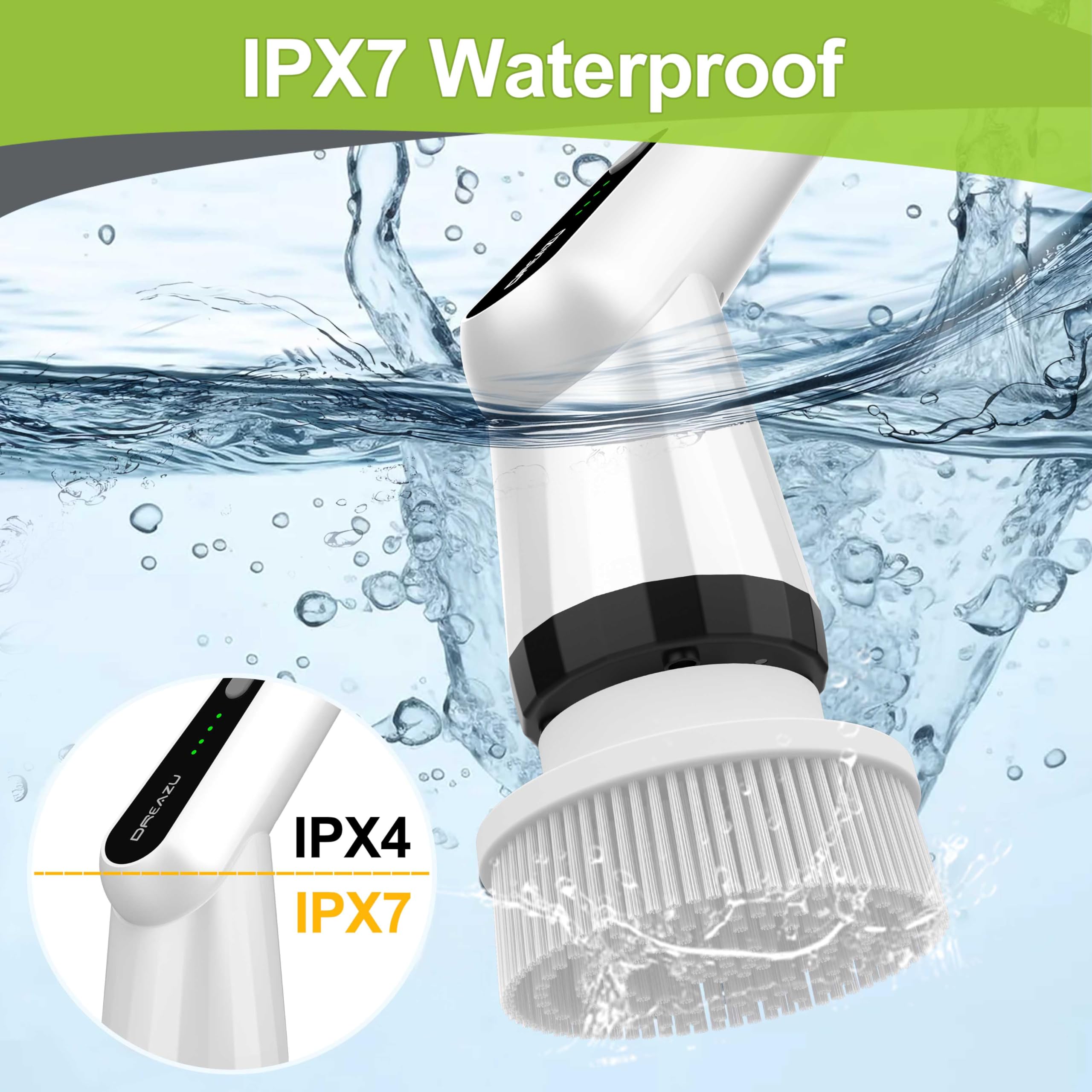 WKY-Electric Spin Scrubber - Upgraded 12-in-1 IPX7 Waterproof Shower Scrubber, Retractable Handle & 2-Speed for Toilet, Bathroom, Bathtub, Tile Floors