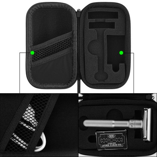 Linkidea Hard Shell Travel Case with Shaving Kit Storage for Short/Long Handled Razor Blades and Attachments - Compatible with Double Edge Safety Razors