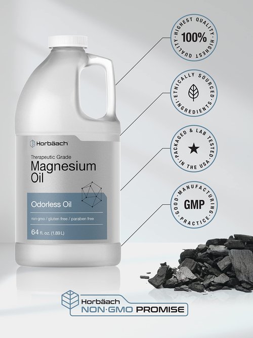 Horbäach Magnesium Oil | 64 fl. oz | Therapeutic Grade | Vegetarian, Non-GMO, Gluten Free, and Paraben Free Odorless Formula