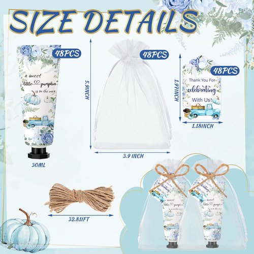 Dansib 48 Sets Thanksgiving Fall Hand Cream Bulk a Little Pumpkin Baby Shower Hand Cream Gifts Baby Shower Party Favors for Guests Travel Size Lotion for Autumn Party Supplies(Blue Pumpkin)