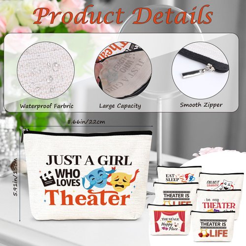 Luvsweets Theater Gifts Makeup Bags - 6Pcs Musical Theater Cosmetic Bags with Zipper, Funny Broaddway Theatre Gifts for Women Theatre Lovers Actors, Birthday Christmas Valentine Mother's Day Presents