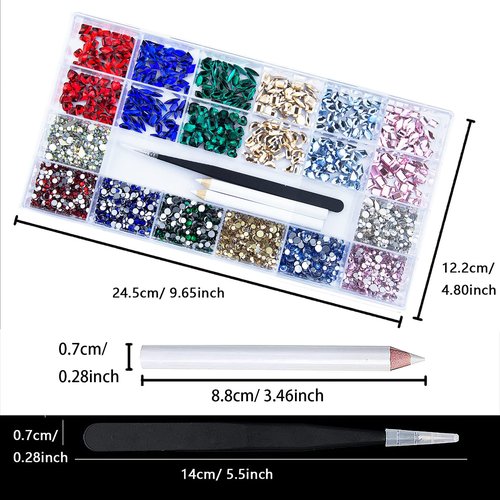 3820 Pcs Rhinestones for Nails, Red Emerald Green Royal Light Lake Blue Gold Nail Rhinestones Crystals Multi Shaped Sized Flatback Nails Glass Gems Crystals for Nails DIY Crafts