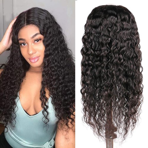 huarisi Water Wave U Part Wig Human Hair for Women 100% Unprocessed Brazilian Virgin Curly Upart Wig Human Hair Wigs 150% Density Natural Color (14 Inch)