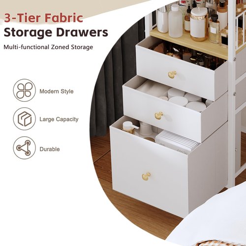 Makeup Cart Organizer with Mirror, Large Floor Skincare Organizers Make Up Organizers-Vanity Storage Organizer Cosmetic Display Cases Holder for Skin Care Perfume Nail Polish Brush Hair Tool (White)