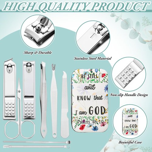 Lanties 10 Sets Christian Gifts Bulk for Women Church Bible Manicure Sets Floral Scripture Stainless Steel Nail Clipper Set Religious Gift for Employee Teacher Christmas Party Supplies