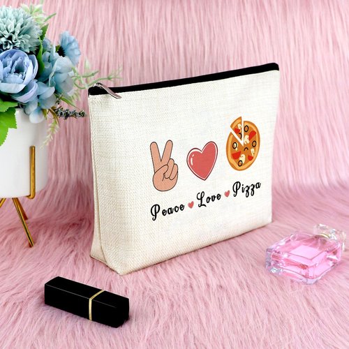 Fun Pizza Themed Cosmetic Bag - Pizza Lover Gift for Women & Foodies - Travel Toiletry Bag & Storage Pouch
