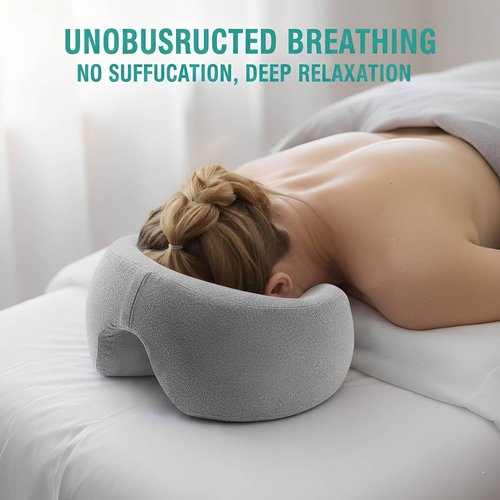 Flaskars Face Down Pillow with Breathable Fabric for Massage Table, Memory Foam Stomach Sleeping Cushion, Massage Face Cradle Headrest for Spa, Eye Surgery Recovery and Relaxation (Gray)