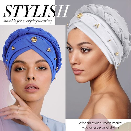 SATINIOR 9 Pcs Women Turban Braid Headscarf Braid Turban Wrap Pre Tied Twisted Hair Covered Hat Beanie Beaded Headband Headwear One Size Multicolor Cap(Fresh)