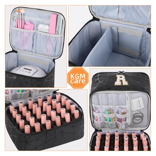 KGMCARE Personalized Initial A-Z Nail Polish Organizer and Portable Nail Polish Bag Carrying Case, Holds 30 Bottles (15ml), Large Capacity Storage Case for Nail Polish, Letter A