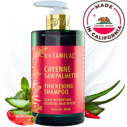 Botanical Hair Growth Cayenne Shampoo with Saw Palmetto for Hair Loss and Hair Thinning Prevention Scalp Detoxifying Natural Thickening Shampoo Regrowth Products For Women & Men 10.2 Fl Oz