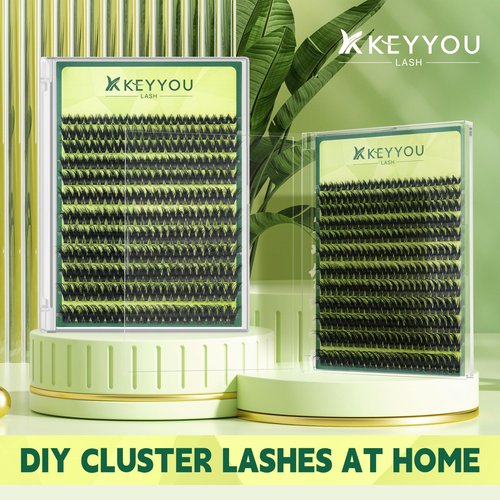 KEYYOU Lash Clusters 3D Effect Volume Eyelash Clusters Flaunt Style 144PCS D Curl Flora Wispy Look LengthLock 8–18mm Mix Ultra-Thin Black Band (PuffSilk V3D01)