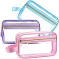 Pinkunn 3 Pcs Clear Makeup Bags Tsa Approved Toiletry Bag with Handles Cosmetic Bags with Zipper Small Clear Travel Toiletry Bag for Women Carry-on Travel Essentials(Blue, Purple, Pink)