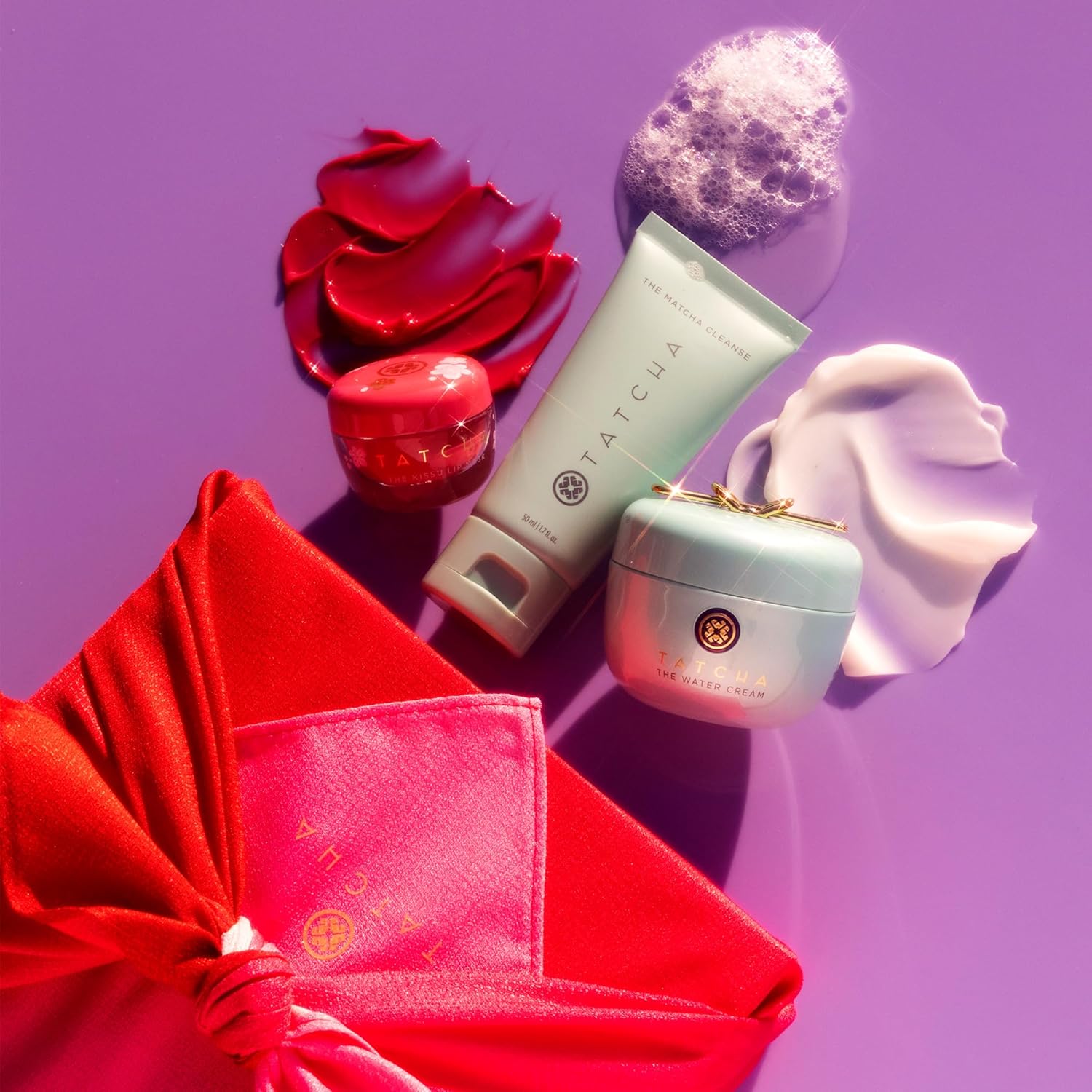 TATCHA Pure Pores & Lush Lips Set - Matcha Cleanse, Water Cream & Plum Blossom Kissu Lip Mask ($119 Value)