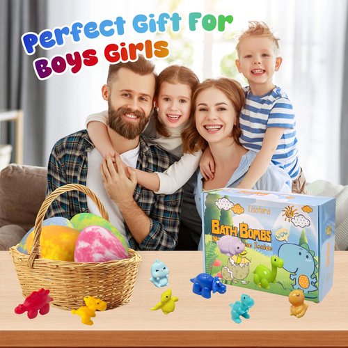 Bath Bombs for Kids with Surprise Toys Inside, 12 Pack Dino Egg Bath Bombs with Dinosaur Suction Cup Toys, Easter Gifts for Boys Girls, Bubble Bath Fizzy Ball for Kids Easter Basket Stuffers, Birthday