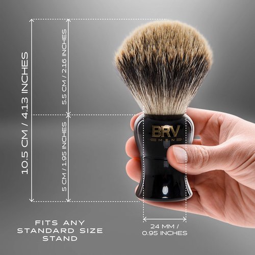 BRV MEN Pure Badger Shaving Brush LARGE (24mm knots) - Heavy Resin Handle - Use with Double-Edge Safety Razor, Straight Razor and Shaving Bowl - Black