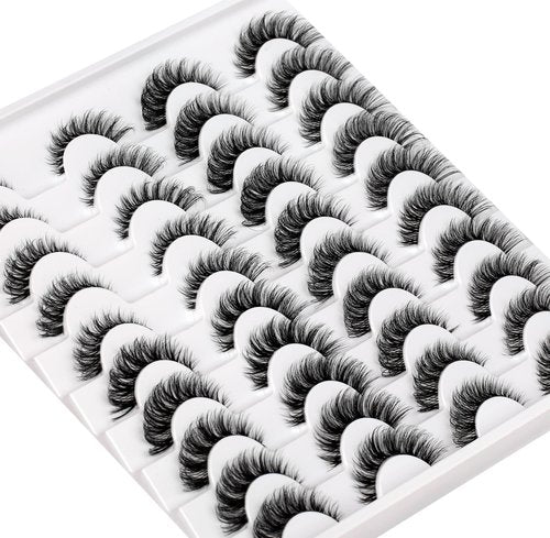 Pooplunch False Eyelashes 20 Pairs Natural Strip Lashes Short Cat Eye Look Volume Wispy Fake Eyelash Extensions Clear Band 8D Faux Mink Lashes Wholesale Bulk Pack