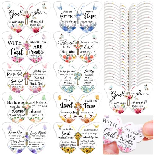 Lothee 80 Pcs Christian Nail File Gifts Bulk for Women School Teacher Church Bible Verse Emery Board Inspirational Double Sided Religious Manicure Tool for Wedding Birthday Party(Butterfly)
