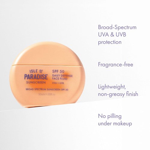 Isle Of Paradise Daily Defense Face Fluid SPF 50 - Lightweight, Non-Greasy Sunscreen for All Skin Types | 1.69 fl. Oz