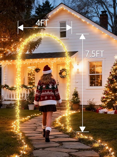 Flacchi Outdoor Christmas Arch Lights - 7.5FT 360LED Waterproof String Lights with Timer & 8 Modes | Warm White