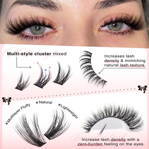 Goddvenus Wispy Lash Clusters Kit Cluster Eyelash Extensions Natural Lash Extension Kit C Curl Fluffy Individual Eyelashes with Bottom Lashes Clusters Waterproof Bond and Seal DIY at Home
