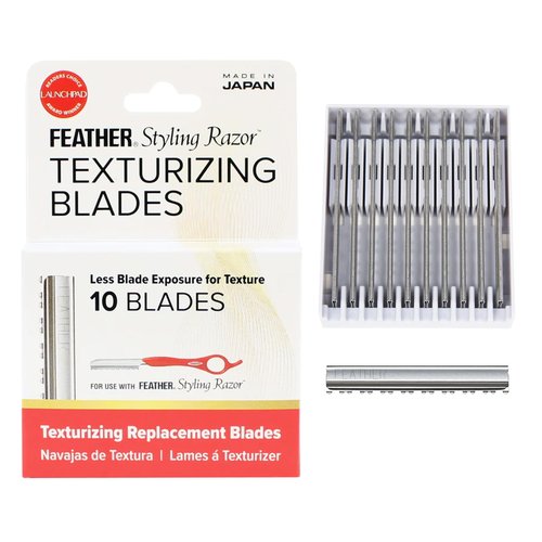 Feather - Styling Razor Texturizing Blades - For Professional Hair Cutting - Thinning, Texturizing, Shaping, and Styling - Japanese Stainless Steel - Replacement Blades - 10 Pack Made in Japan