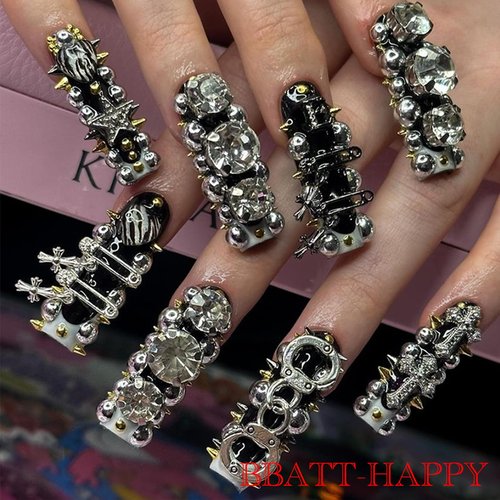 BBATT-HAPPY 144PCS Nail Charms for Acrylic Nails,Silver Star Planet Cross Punk Door Handle Pin Handcuffs Mechanical Parts Alloy Nail Art Accessories,Nail Jewels for Nail Art Supplies Craft DIY, Mix