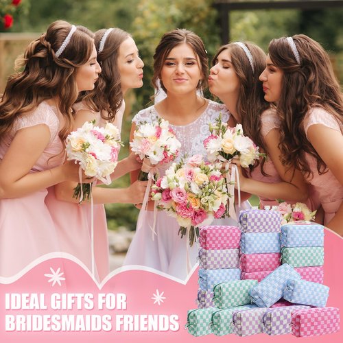 Giesiery 8 Pcs Checkered Makeup Bag Bulk Cosmetic Organizer for Women & Teens Preppy Travel Toiletry Pouch for Skincare & Brushes Bridesmaid Proposal Gifts (24, Pastel Color)