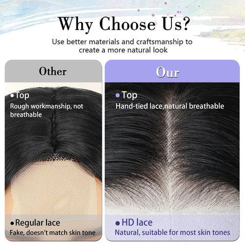 PISRY 14 Inch Short Wavy Wigs for Women Natural Curly Bob Style 6x4 Glueless Synthetic Lace Front Wig Pre Plucked Pre Cut Hairline Daily Party Use（Black）