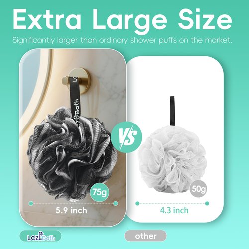LCZLBath 75g XL Loofah Pack Black Shower Loofah Sponge Bath Luffa Set for Body Scrubbing
