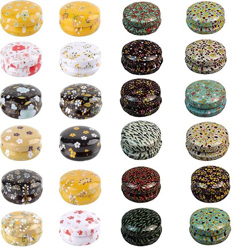 Rarapop 24 Pack Reusable Mini Round Tinplate Candle Tin Jars with Lids, 20ml Small Flower Travel Tin Cans Refillable Empty Container Bottle for Lip Balm, Salve, Eye Shadow, Powder