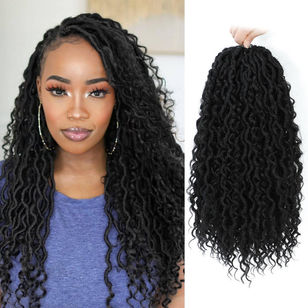 Wodun Goddess Locs Crochet Hair 18inch, 8 packs Faux Locs Crochet Hair,Pre-looped Crochet Hair with Curly Ends, River Locs Crochet Hair For Black Women (18 Inch (Pack of 8), 1B)