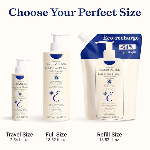 Embryolisse Lait-Crème Fluid+ Face & Body Cream - Multi-Use Lightweight Moisturizer with Shea Butter & Aloe Vera for All Skin Types
