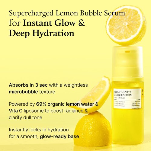 FULLY Lemon Vita Bubble Facial Serum - 69% Organic Jeju Lemon Water & Vitamin C for Instant Glow | Vegan Korean Skincare, 3.21 fl. oz