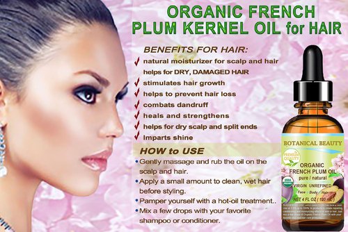 Botanical Beauty Organic French PLUM OIL 100% Pure Natural VIRGIN UNREFINED Cold-Pressed Carrier Oil for Face, Skin, Body, Hair, Lip, Nails. Rich in Vitamin E, Omega 6, Omega 9 (4 Fl Oz)