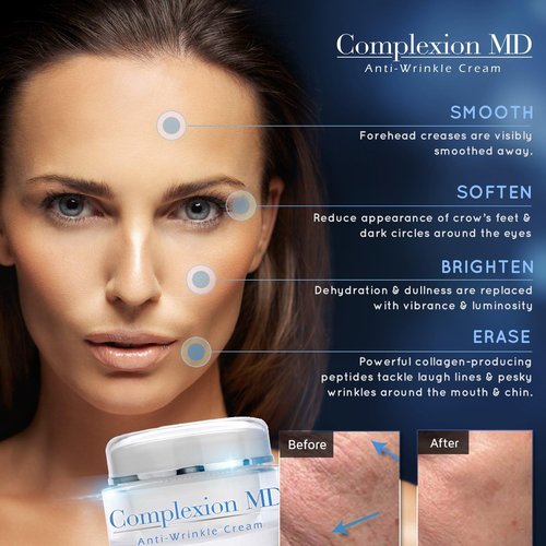 Complexion MD Advanced Anti-Wrinkle Cream - Clinically Tested Multi-Peptide & Hyaluronic Acid - Hypoallergenic Face Moisturizer for All Skin Types - 1 Ounce