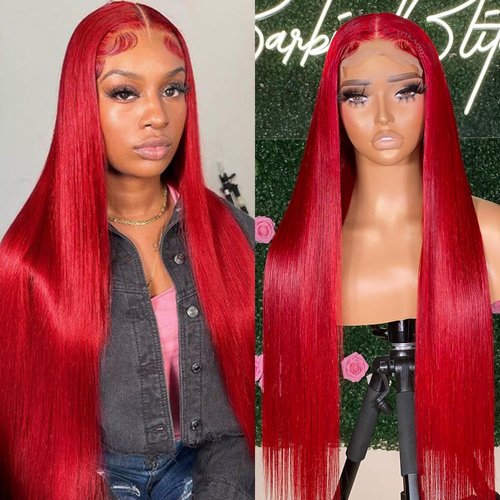 JPIKAQIU Red Wig Lace Front Wigs Red Hair Synthetic Lace Front Wigs for Fashion Women Long Straight Hair Glueless Lace Wigs 24 Inch