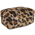 STARDW Leopard Print Makeup Bag - Plush Faux Fur Travel Cosmetic Pouch with Zipper